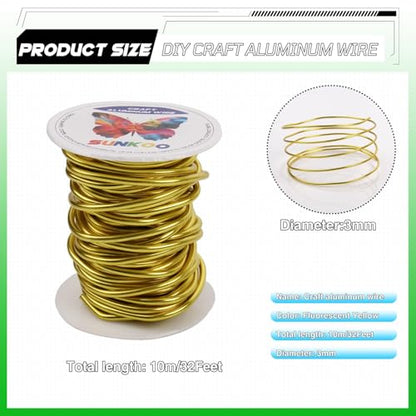 Aluminum Craft Wire,8 Gauge (3mm) Fluorescent Yellow Bendable Wire,32 Feet Continuous Roll for Jewelry Making,Sculpting,Floral & Armature Projects - size: 8 Gauge 32FT, style: Fluorescent Yellow