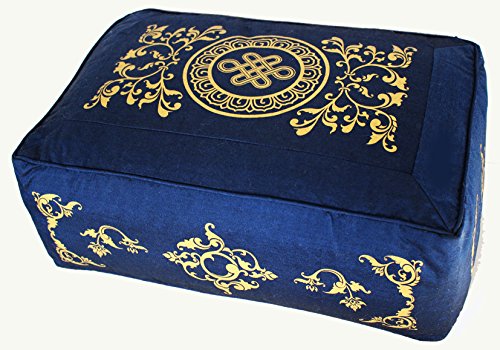 Meditation Cushion - Rectangular Zafu Buckwheat & Kapok Fill - color: Eternal Knot Vine Blue