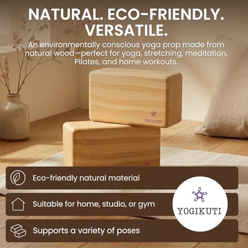 Yogikuti Solid Wooden Yoga Blocks | Premium Pine Wood Iyengar Yoga Blocks | Soild, Durable & Smooth Rounded Edges | Wooden Yoga Props for Stretching, Balance, Alignment & Home Studio Practice