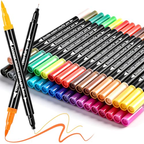 Coloring Markers, Dual Fine Tip And Brush Tip Markers Pens for Adult Coloring Book, 36 Colors Dual Marker Water-Based, Art Drawing Supplies Marker s Kit for Calligraphy, Illustrations, DIY Crafts - color: 36 Colors Fine & Brush