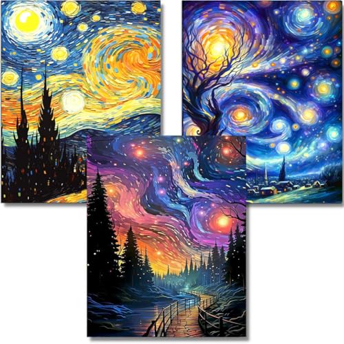 OFRKE Diamond Painting Kits for Adults,3 Pack Abstract Landscape Diamond Art for Beginners, Diamond Round 5D Full Drill Paint with Diamonds Pictures Gem Art Painting Kits DIY Crafts Kits 12x16inch - color: 3pcs-Abstract