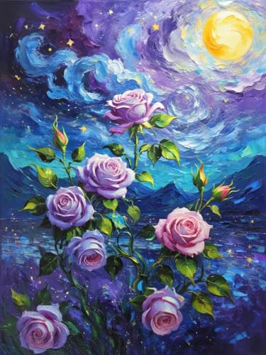 ZRIZQ Flowers Paint by Numbers Kit for Adults Beginner,Purple Rose,16x20 | Full set with wooden brushes,rolled canvas,rich paints.Calming activity.Beginner friendly.Just open and paint. - color: 16"X20"Rolled Canvas(Frameless)-Flowers 2
