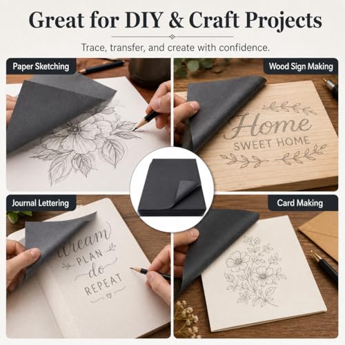 PSLER 100 Sheets Carbon Transfer Paper - Tracing Paper & 3 Embossing Stylus | Use with Carbon Paper, Dark Carbon Copy Paper for DIY Woodworking, Canvas, Art Crafts, Pattern Transfer & Drawing Surfaces - size: A4 (100 Sheet with 3PCS Embossing Stylus)