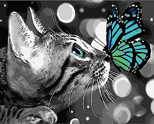 FILASLFT Paint by Numbers Kit for Adults,Cat Adult Paint by Number Kits on Canvas,Cat and Butterfly Painting by Numbers,Perfect for Office Home Wall Decoration Gift 16x20 Inch - color: B-006-animal
