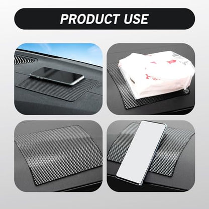 2 PCS Car Dashboard Anti-Slip Mat, 10.62" x 5.9" Grid Pattern High Temperature Resistant Washable Center Console Storage Mat, Double-Sided Self-Adhesive Accessories, for Most Cars (Black)