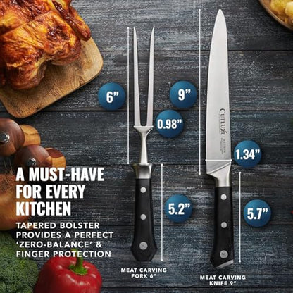 Cutluxe Turkey Carving Knife Set – Carving Fork & Knife for Meat & BBQ | Razor Sharp German Steel, Full Tang Ergonomic Handle – Grilling Gift for Men, Artisan Series - size: 2 Pcs BBQ Knife Set