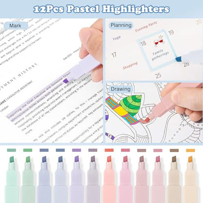 MoKo Pencil Case with Supplies, 60Pcs Aesthetic School Set, Blue | Includes highlighters, gel and ballpoint pens, mechanical pencils, refills, sticky notes, correction tapes and rulers. - color: Blue-60P