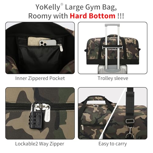 55L Large Duffle Bag for Men Travel - 25 inch Sports Duffel Bag with Hard Bottom - Camo - color: Camo