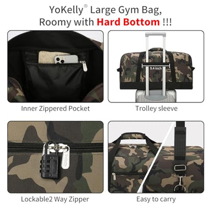 55L Large Duffle Bag for Men Travel - 25 inch Sports Duffel Bag with Hard Bottom - Camo - color: Camo