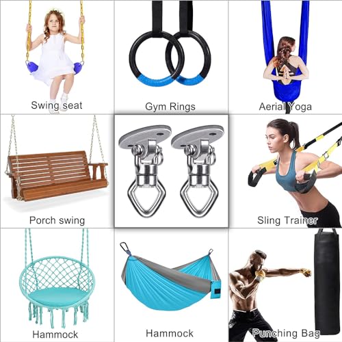 BeneLabel 2Pack Swing Hanger with Bearing Swivel 800LB Capacity Stainless Steel Aerial Silks Ceiling Mount Bracket Hammock Hardware for Swings, Hanging Chair, Aerial Hoop, Heavy Bag, Yoga Swing - color: Oval Base Hanger(2 Pack)