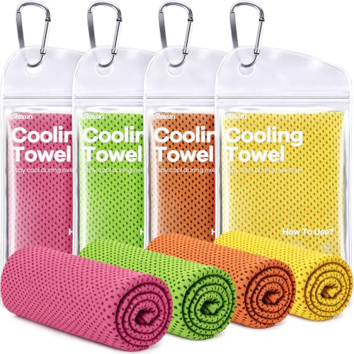 ROXUN Cooling Towels, 4 Pack (40''x12'') Chilly Ice Rags for Neck and Face - color: Pink+green+orange+yellow