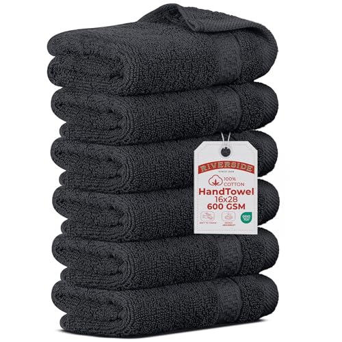 RIVERSIDE 6-Pack Premium Hand Towels Set, 16x28 inches, 100% Ring Spun Cotton, Super Soft, Quicker to Dry and Highly Absorbent, Towels for Bathroom, Kitchen, Gym, (Charcoal Gray) - color: Dark Gray, size: Hand Towels - 6 Pack