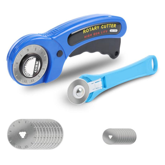 Rotary Cutter for Fabric, 45mm and 28mm Cutters Kit with Extra 10 Blades | Ergonomic Rolling Cutter with Safety Lock, Suitable for Leather, Crafting, Sewing, and Quilting Fabric - color: Blue