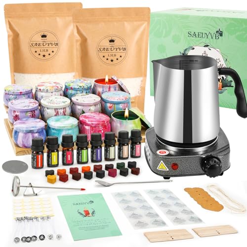 SAEUYVB Candle Making Kit,Candle Making Kit for Adults with Wax Melter | Complete Soy Wax Candle Making Supplies,Perfect for Making Exquisite Candles as Gifts for Birthdays,Mother's Day,Christmas - size: 12 pcs candle tins kit with colorful jar