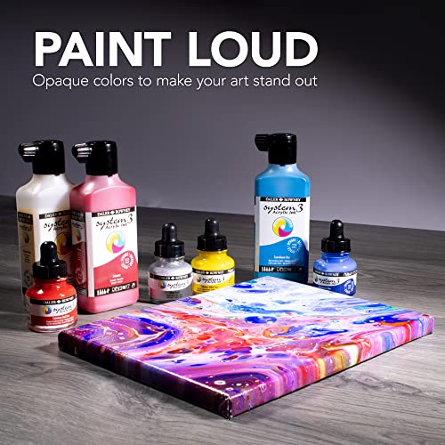 Daler-Rowney System3 Acrylic Ink Set of 3 Starter Colors- Versatile Acrylic Ink for Artists and Students - Opaque Calligraphy Ink for Drawing Illustrating Airbrushing Dip Pen Ink and More