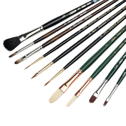 Silver Brush Limited Christopher Remmers Oil Painting Paintbrush Set, 10pc | Filbert, Cats Tongue, Grass Comb, Sky Wash, Long Handle, Fine Point Natural and Synthetic Bristle, Portrait Painting