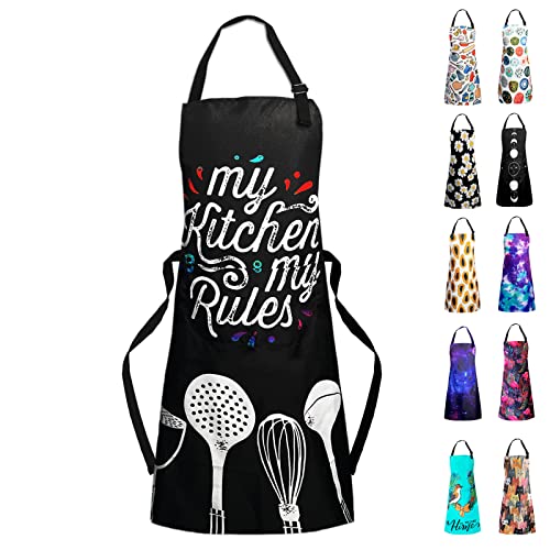 Adjustable Waterproof Apron Bib Apron with 2 Pockets Cooking Kitchen Aprons for Women Men Chef - color: My Kitchen My Rules Apron