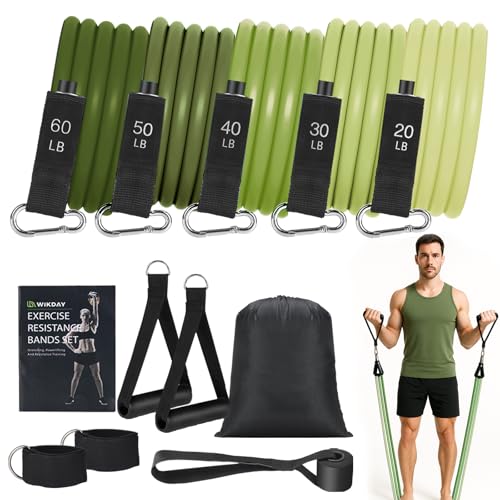 WIKDAY Exercise Resistance Bands with Handles for Working Out Workout Bands Set with Door Anchor for Physical Therapy, Yoga, Pilates - color: Green, size: Medium (20-200lb)