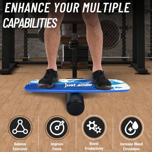 Balance Borad Sports Trainer-with Adjustable Stopper- Stability Board for Physical Therapy,Yoga,Surfing Training-Max Load 350lbs with Aiti- Slip Surface - color: Blue