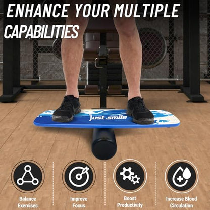 Balance Borad Sports Trainer-with Adjustable Stopper- Stability Board for Physical Therapy,Yoga,Surfing Training-Max Load 350lbs with Aiti- Slip Surface - color: Blue