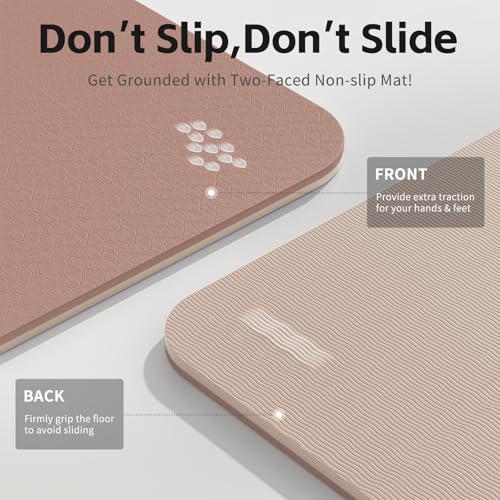 PAIDU Yoga Mat 8mm TPE Non‑Slip Fitness Mat with Strap for Home Workouts - color: 브라운&살구