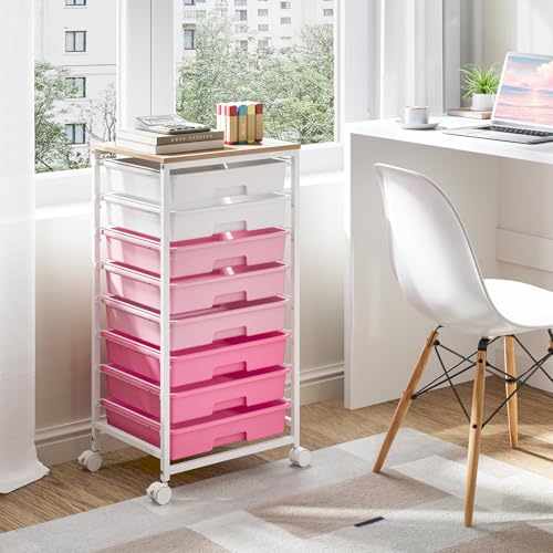 TOOLF Rolling Storage Cart with 8 Drawers,Rose Pink - color: Rose Pink