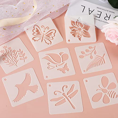 Augshy 56 Pack Flower Stencils for Painting, Butterfly and Bird, 3 Inch | Flower Butterfly Bird Stencils, for Wood Wall Floor Decor, DIY Rock Dot Painting, Art Projects - style: Flowering Plants