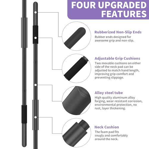 Yoga Stick 58 Inch Sturdy Alloy Steel - Adjustable Stick for Exercise, Stretching, Balance - Versatile Exercise Stick with Non-Slip Ends, Neck Cushion and Adjustable Grip Cushions