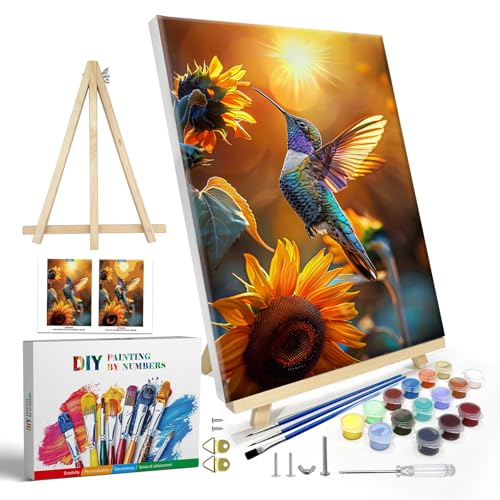 JOOZ Paint by Numbers Kit for Adults with Frame, Hummingbird Paint by Number with Easel, DIY Hummingbird Oil Painting by Numbers, Adult Paint by Number Kits Framed Canvas for Wall Decor 8x12 Inch - color: Hummingbird 263
