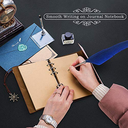 GCCL Quill Pen and Ink Set, Antique Feather Dip Calligraphy Pen Set, including Feather Pen, 5 Replacement Nibs, Pen Nib Base, Notebook, Ink, Gift Box, Best Gifts for Him Men Dad (Blue) - color: Blue