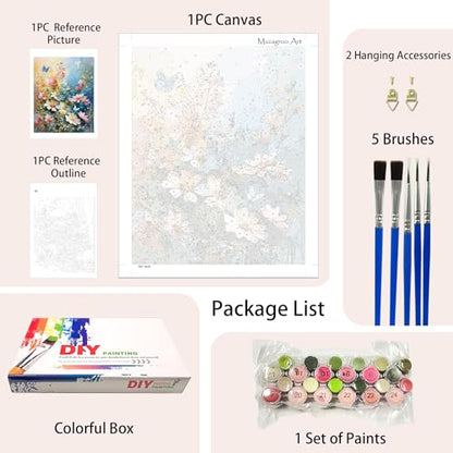 Muzagroo Paint by Numbers Oil Painting Kits for Adults DIY Flowers Oil Painting for Beginners Hand Crafts Kits with Brushes and Acrylic Paints 16x20 inches (Flowers) - color: Flowers