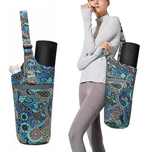IwIeIaIrI Yoga Mat Bag Cylinder for Women with Large Zipper Pocket - color: Blue