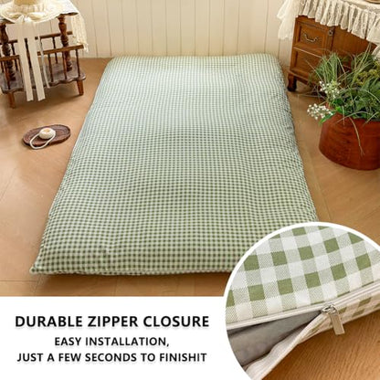 Sage Green Gingham Japanese Floor Mattress Futon Cover, Full - color: Sage Green Gingham, size: Full