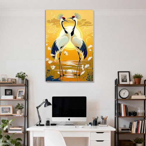 DOMROM Framed Paint by Numbers Kit for Adults, Cranes DIY Paint by Number Kits on Canvas, Easy Bird Painting by Numbers for Home Wall Decor Gift 8x12 Inch - color: PK044