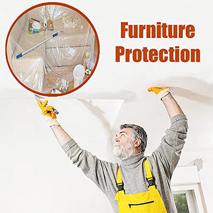10 Pieces Plastic Drop Sheets for Painting, Waterproof and Dust-Proof Clear Cloth for Furniture Cover, 9x12 Feet Tarps - size: 10 Pieces
