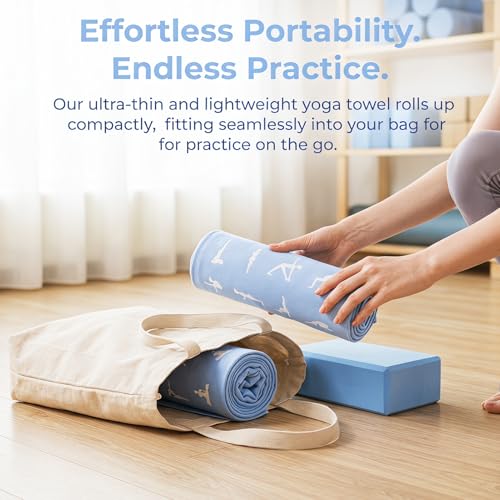 Hot Yoga Towel - Mat-Sized, Microfiber, Super Absorbent, Anti-Slip, 25" x 72" - for Exercise, Fitness, Pilates Gear, Blue