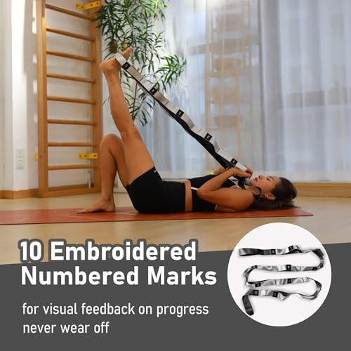 Stretch Bands for Exercise, Non Elastic Yoga Stretching Strap with Loops, 3.8cm x 2.45m, Stretching Bands for Physical Therapy, Yoga, Pilates, Dance, Gymnastics Exercise - color: Black