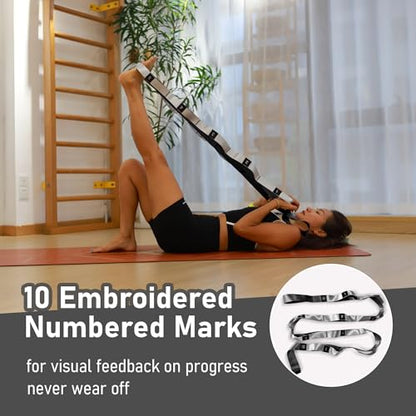 Stretch Bands for Exercise, Non Elastic Yoga Stretching Strap with Loops, 3.8cm x 2.45m, Stretching Bands for Physical Therapy, Yoga, Pilates, Dance, Gymnastics Exercise - color: Black