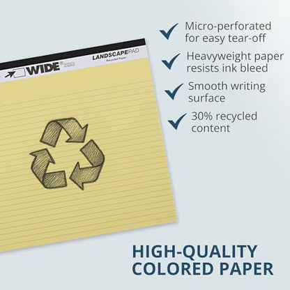 ROARING SPRING Wide Landscape Legal Pad, Canary Yellow, 36 Pads, 11" x 9.5", College-Ruled with Margin, 20 lb Recycled Paper, 40 Perforated Sheets, Made in USA - color: Canary, style: 36 Pads