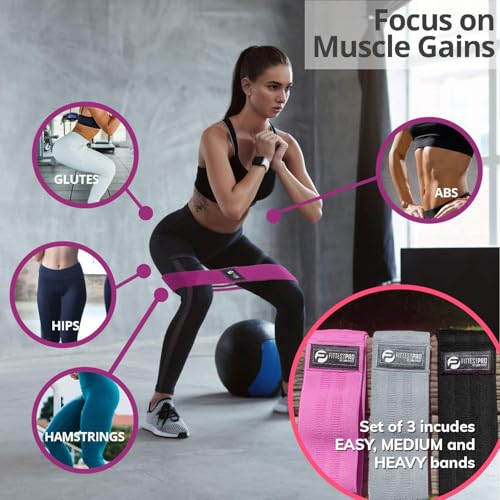 Fittest Pro by Limm Resistance Bands for Legs and Butt, Fabric Exercise Loop Bands Yoga, Pilates, Rehab, Fitness and Home Workout, Strength Bands for Booty - color: Pink Fabric Booty Bands