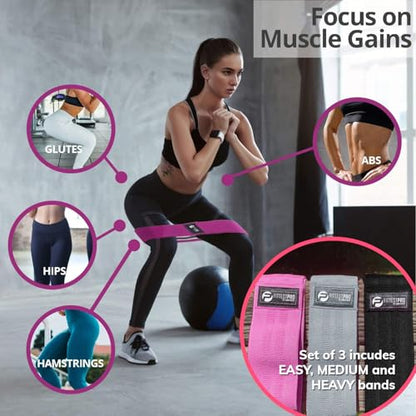 Fittest Pro by Limm Resistance Bands for Legs and Butt, Fabric Exercise Loop Bands Yoga, Pilates, Rehab, Fitness and Home Workout, Strength Bands for Booty - color: Pink Fabric Booty Bands