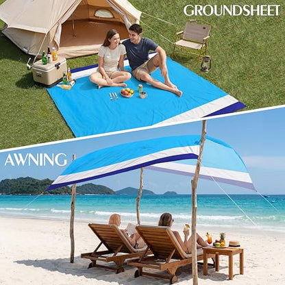 Aroveea Beach Blanket Waterproof Sandproof 78''X81''/10'X9' Oversized Mat - color: Bluewhite, size: 78''x81''