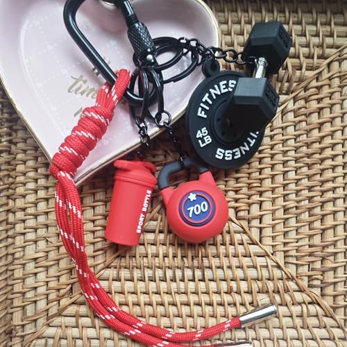Fitness Keychain Barbell Dumbbell Keychain Bag Purse Charms Gym Lovers Fitness Enthusiast Gift Bag backpack Charms - color: Red+black