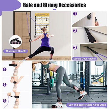 Resistance Bands with Handles for Women, 5 Level Exercise Bands - color: Purple