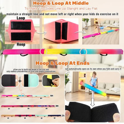 Marfula 6 FT / 8 FT / 9 FT Folding Gymnastics Beam Foam Balance Floor Beam - color: Gradual Rainbow, size: 9 Ft