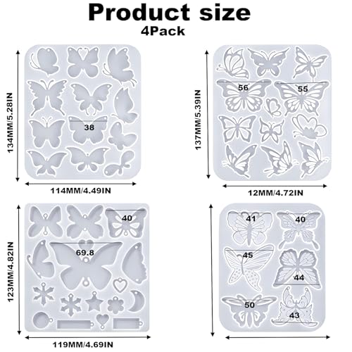4 Piece Resin Earring Molds ， 47 Unique Shapes UV Butterfly Resin Molds with Holes Ideal for DIY Silicone Earrings Necklaces Jewelry and Animal Designs Creative Art Gifts - color: butterfly