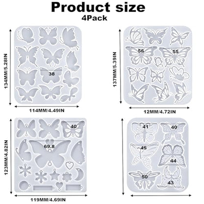 4 Piece Resin Earring Molds ， 47 Unique Shapes UV Butterfly Resin Molds with Holes Ideal for DIY Silicone Earrings Necklaces Jewelry and Animal Designs Creative Art Gifts - color: butterfly