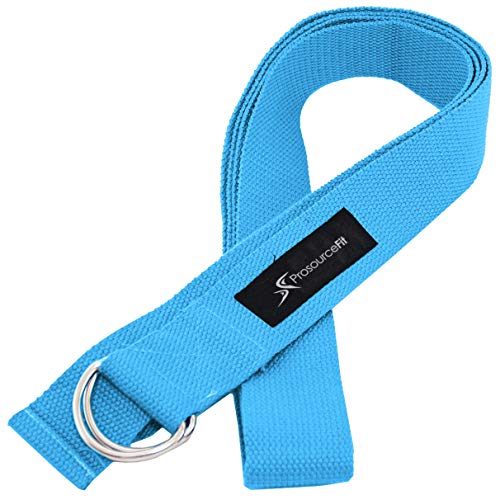 ProsourceFit Metal D-Ring Yoga Strap 8’ Durable Cotton for Stretching and Flexibility - color: Aqua