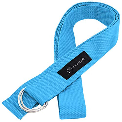 ProsourceFit Metal D-Ring Yoga Strap 8’ Durable Cotton for Stretching and Flexibility - color: Aqua