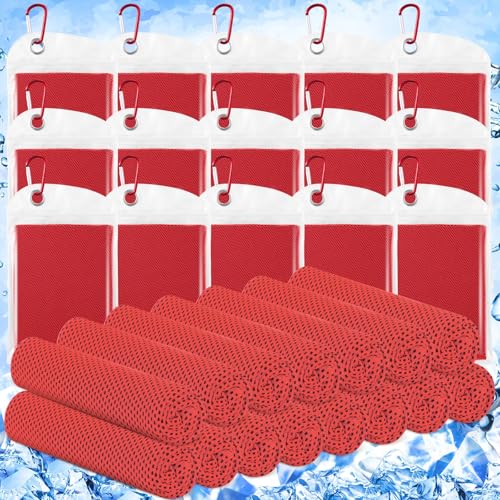 Hosuly 15 Pcs Cooling Towels 40" x 12", Red - color: Red